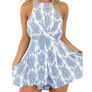 NEW Boho Romper | Tie-Back | Blue/White | Large (8/10)